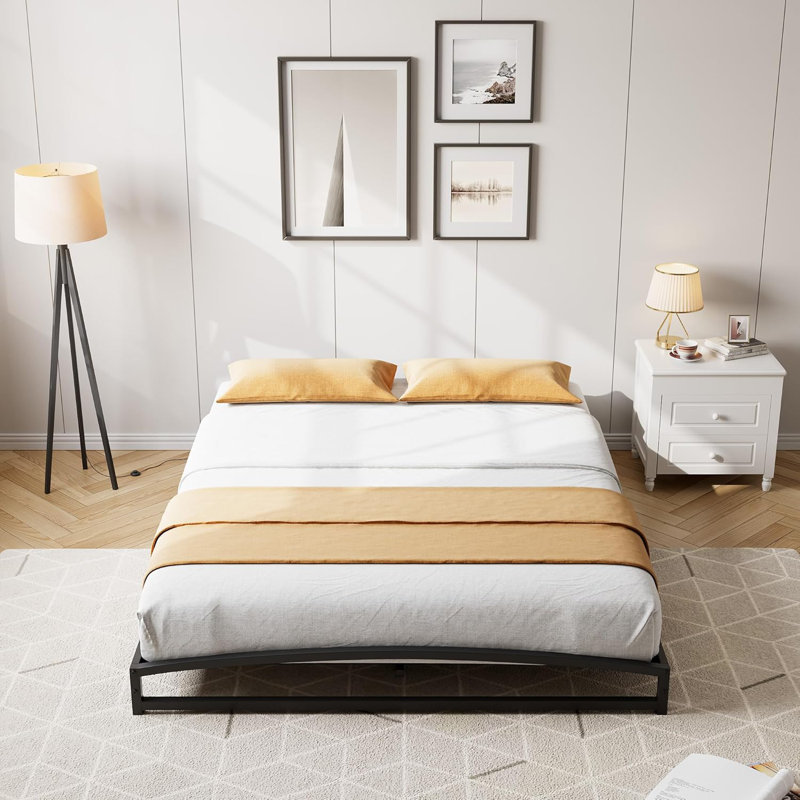 Hayli Low Profile Bed Frame, Heavy Duty Low Bed Frame Metal, Mattress Foundation with Steel Slat Support, No Box Spring Needed, Easy Assembly