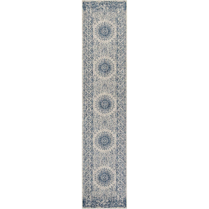 Contemporary Hitchens Area Rug Blue Color, Runner 2'7" x 12'