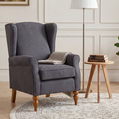 2-Piece Upholstered Wingback Accent Chair and Round Rubberwood Side Table Lounge Set