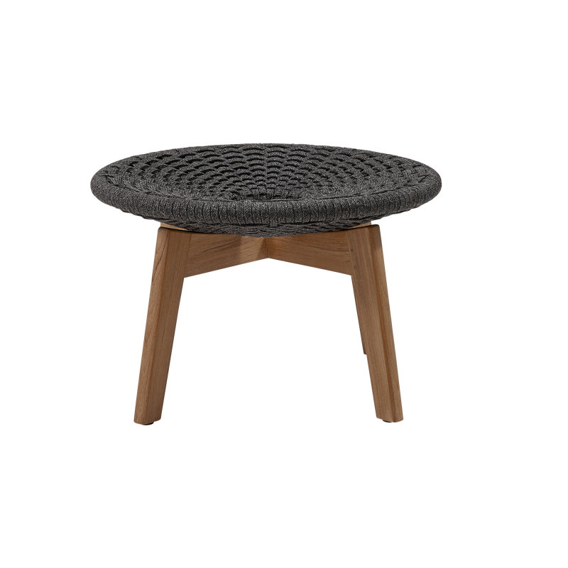 Peacock Footstool/Side Table With Teak Legs - Gray/Light Gray/Light Gray, Gray Cushion/Dark Gray Frame