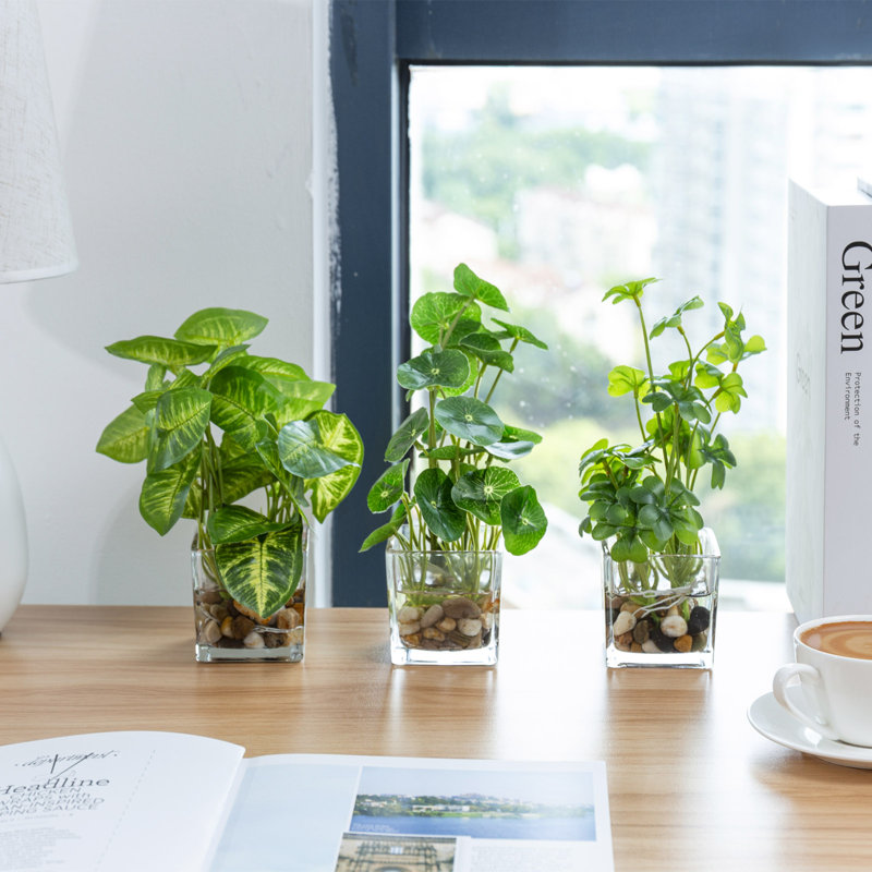 Ensemble de 3 plantes artificielles en verre