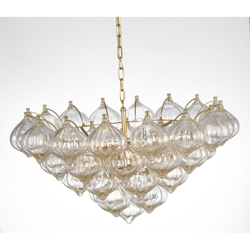 Julie Neill Caselli 36" Basket Chandelier with Clear Glass, Gold, Hand-Rubbed Antique Brass