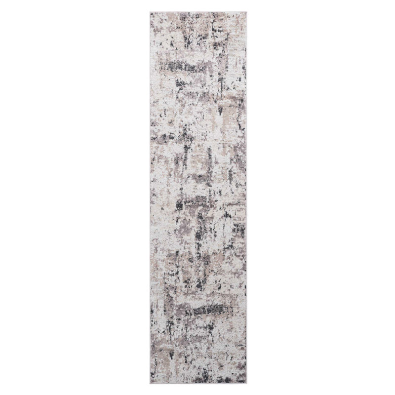 Loom & Collection, tapis, 2 x 8, crème / brun abstrait, sans perte de teinture, teinture pour bureau à domicile