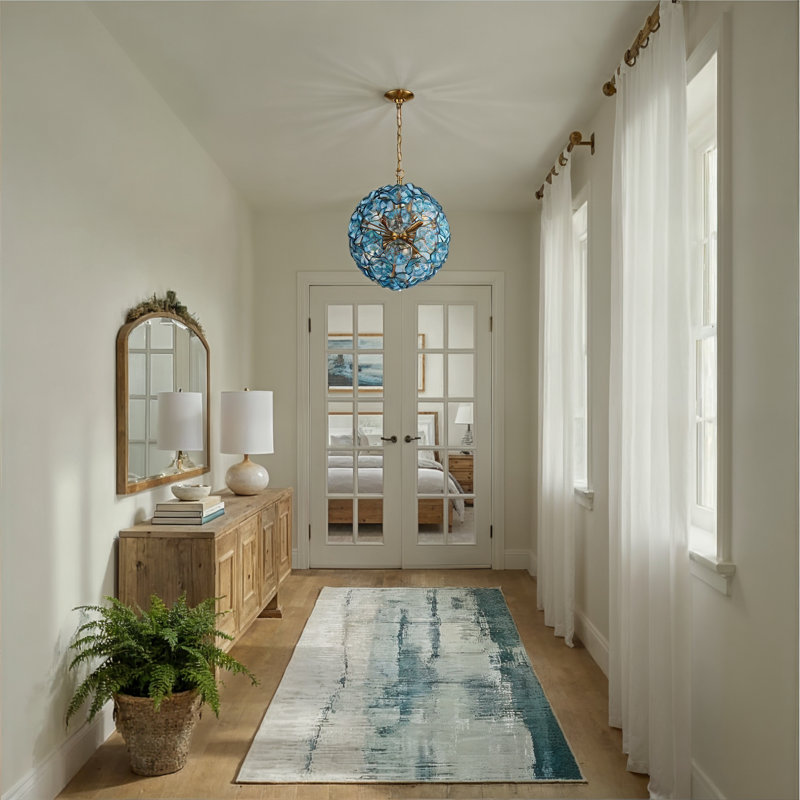 Lustre en laiton vieilli 18,25 po Alerte, Bleu, 21'' H X 18.5'' W X 18.5'' D