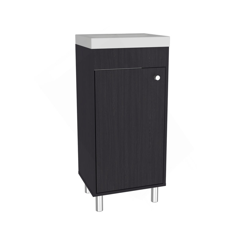 Rivera Freestanding Bathroom Vanity With One Door, Two Shelves, Resin Sink Base Cabinet, Black, Black