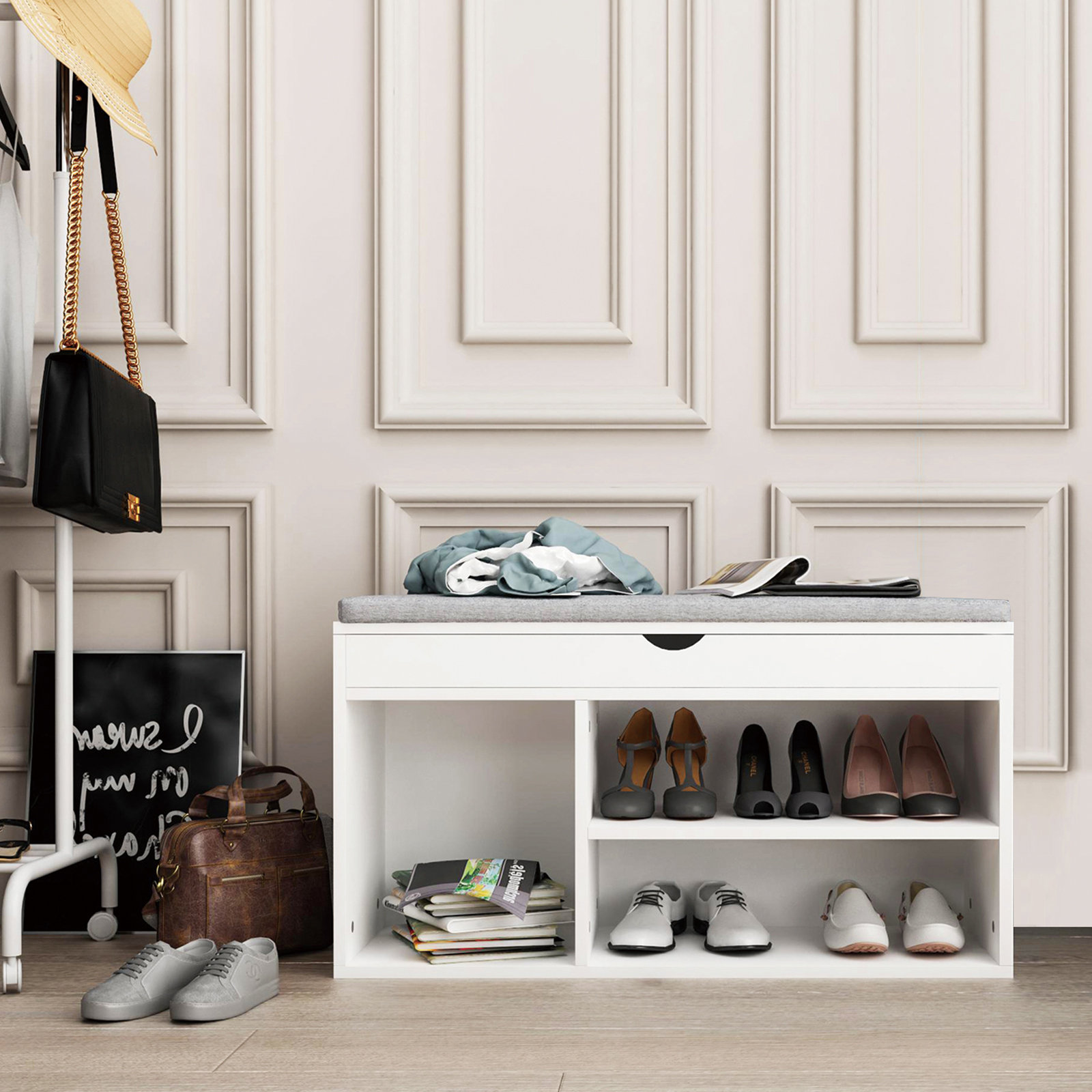 Shelves Storage Bench, Shoe Rack, Shoe Shelf, Entryway Shoe Storage Latitude Run