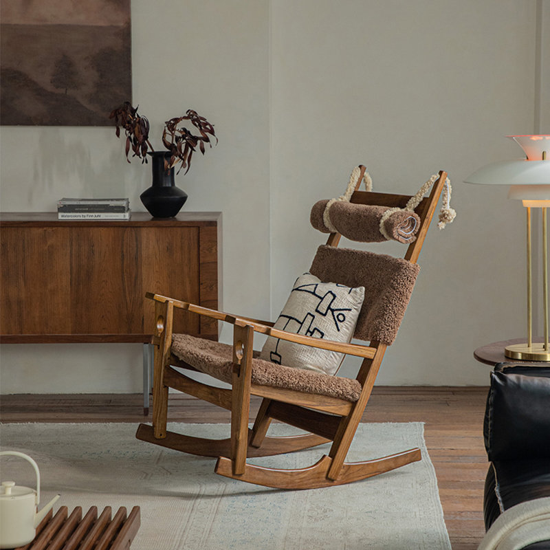 Chaise berçante simple en bois massif, Café clair