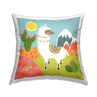 Whimsical Llama Scene Decorative Printed Throw Pillow Design by Tina Finn