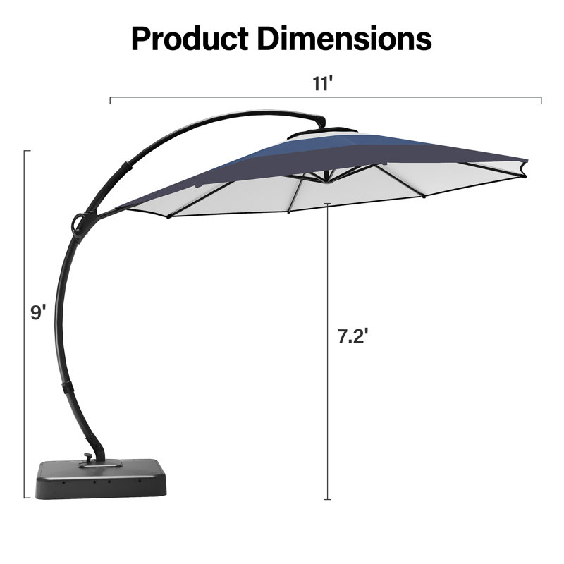  Parasol incurvé de patio en porte-à-faux de 11 pi de couleur dégradée résistant aux rayons UV avec base renforcée, Bleu