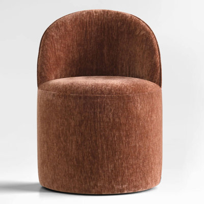 Rolling Chenille Upholstered Dining Chair With Hidden Casters
