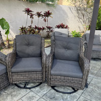 Linkwood Rocking Swivel Patio Chair with Cushions (Set of 2) Beachcrest Home Frame Color: Dark Brown