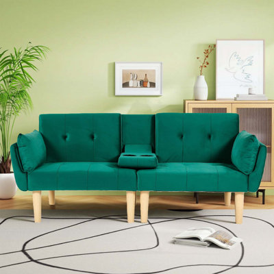 Canapé double pliable vert 72 po, revêtement en velours doux, canapé confortable pour 2 personnes