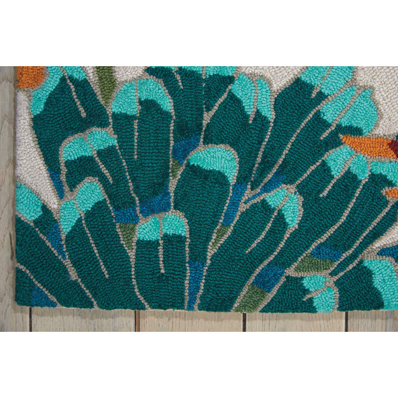 Tapis beige / bleu / orange crocheté à la main Asiha, Rectangle 1 pi 9 po x 2 pi 9 po