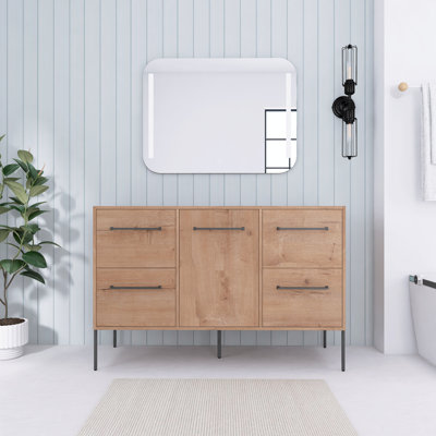 48 Inch Freestanding Bathroom Vanity Base With Soft Close Doors and Drawers, Imitative Oak