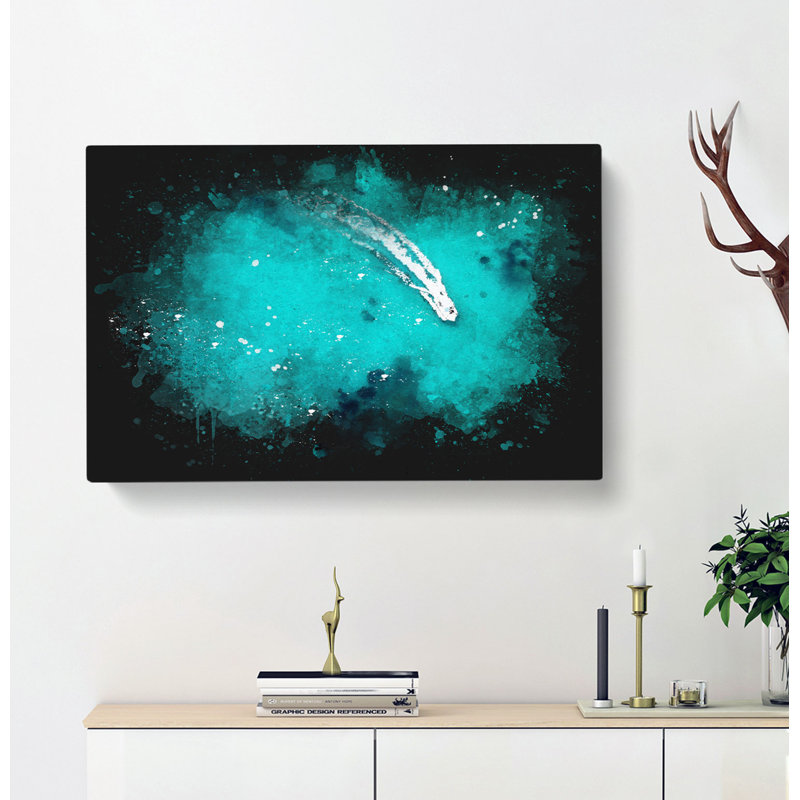 Boat Passing Over The Ocean In Corfu Greece - Wrapped Canvas, 50cm H x 76cm W x 3cm D