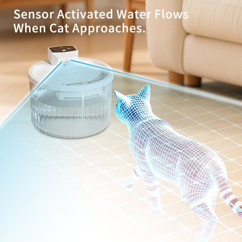 Fontaine à chat automatique, réservoir transparent 2000 ml avec capteur de mouvement, aucune recharge quotidienne nécessaire, pompe silencieuse étanche