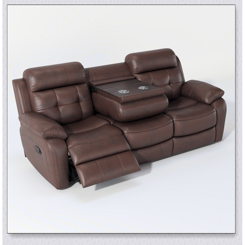 Canapé en cuir inclinable non électrique avec table rabattable, porte-gobelets en acier inoxydable