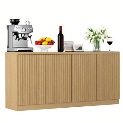 Buffet Cabinet With Storage, Sideboard Cabinet With 4 Doors & Shelves, Wooden Kitchen Coffee Bar Credenza For Living Room And Hallway