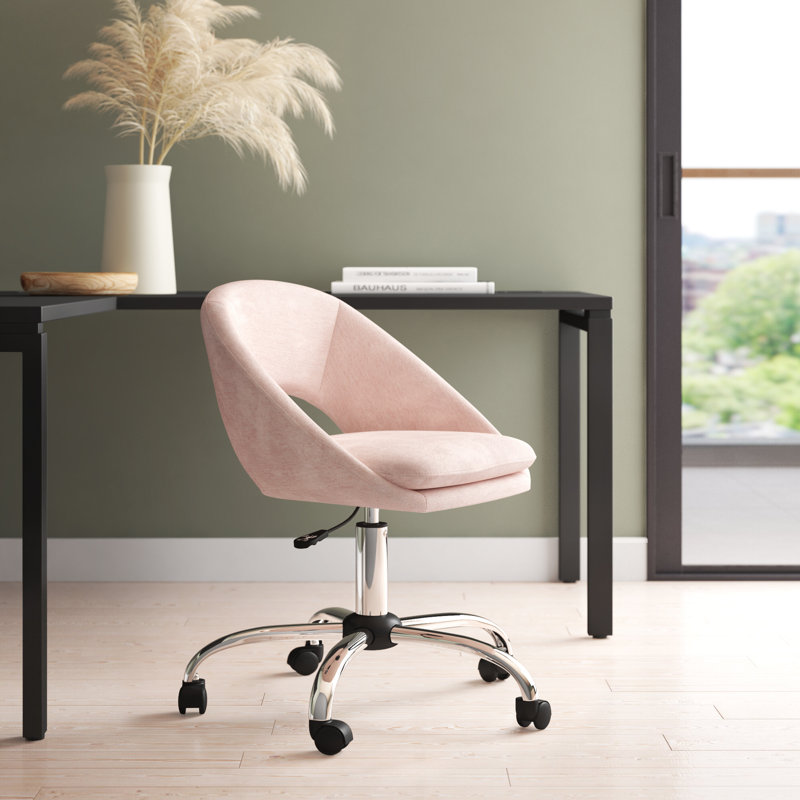 Blush Chrome Adjustable Swivel Office Chair with Padded Seat