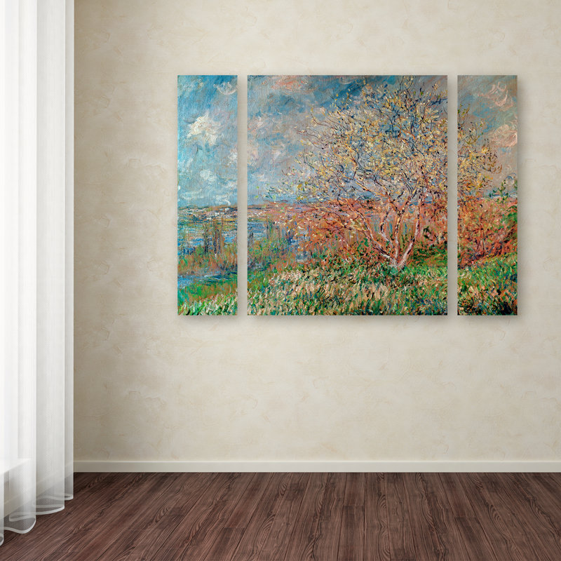 «Spring 1880» par Claude Monet, ensemble de 3 reproductions d'art sur toiles tendues, 30" H x 41" W x 2" D