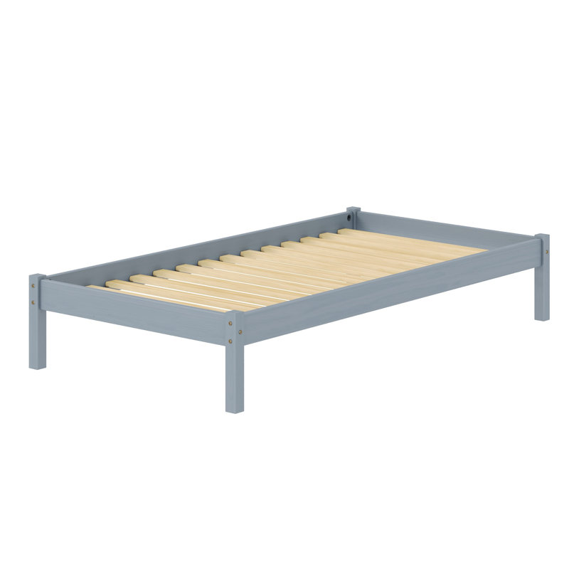 Lit en bois massif Moneeb, gris, Simple
