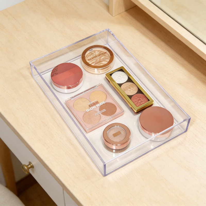 Ensemble de 2 plateaux de rangement pour tiroir de maquillage transparent, sans BPA et solution de rangement de comptoir de salle de bain pour cosmétiques et petits articles essentiels