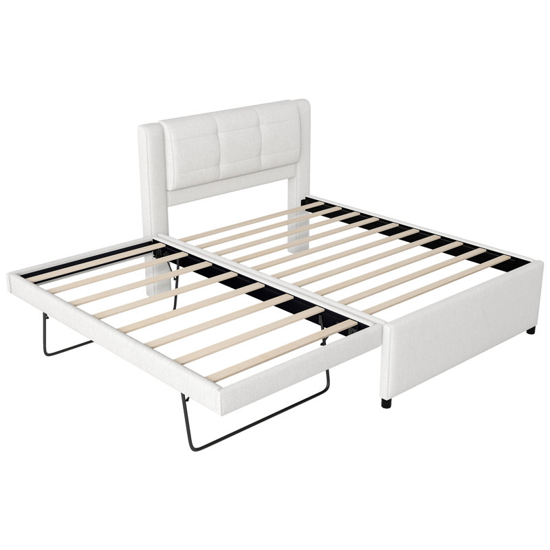 Lit tapissier beige avec lit gigogne escamotable, Beige