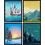Ensemble de 4 impressions murales encadrées sur bois vives encadrées de montagne et d'hiver-93011909-93011907