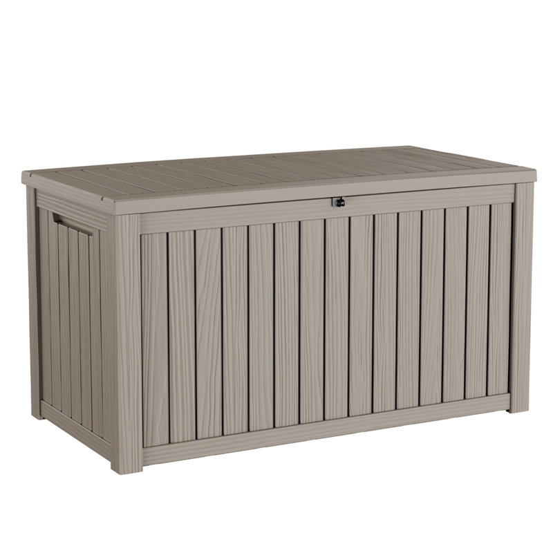 Coffre de rangement en résine résistant à l'eau 210 gallons, coffre de rangement extérieur en résine résistant aux intempéries, grande capacité verrouillable, banc de rangement extérieur polyvalent