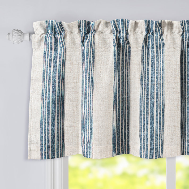 Akhill Striped Linen Tailored 52'' W Window Valance in, 52" W x 18" L, Navy