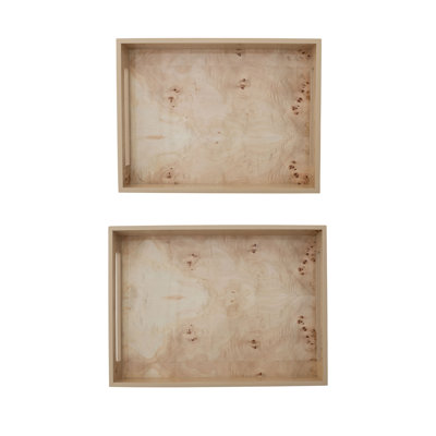 Burl Wood Veneer Tray Set With Handles