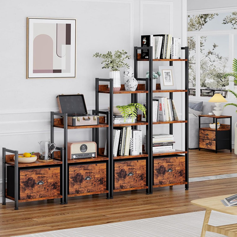 4 Tier Bookshelf With Drawer, Tall Bookcase With Shelv...