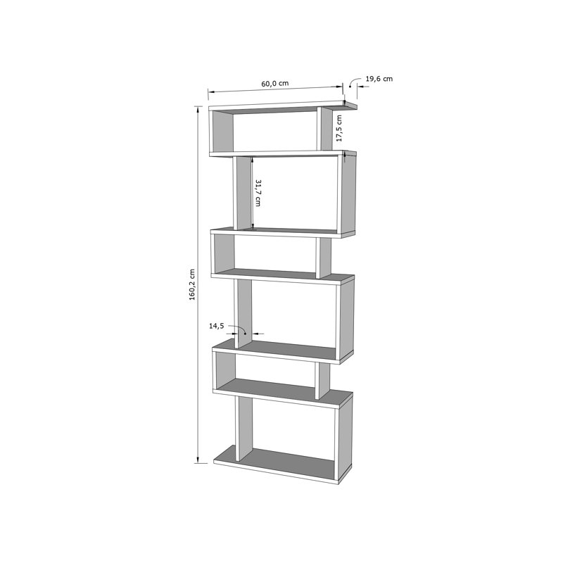 Baugus 160cm H x 60cm W Standard Bookcase, White/Dark Grey