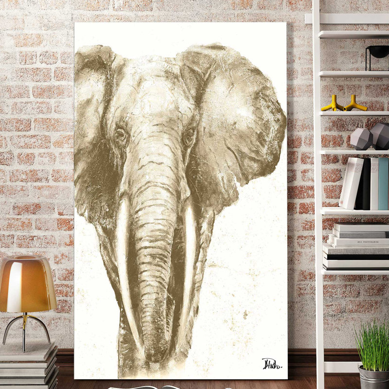 «Mute Elephant», reproduction de peinture acrylique, H 39,5 po x l 27,5 po x P 0,75 po, Cadre blanc