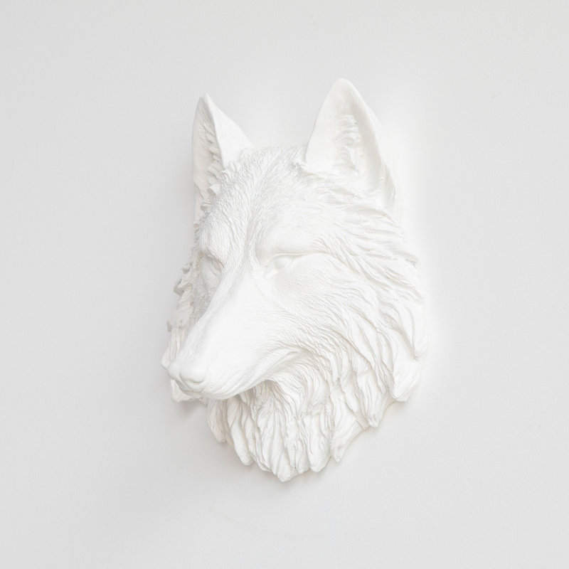 Décoration murale en faux empaillée mini loup, Blanc