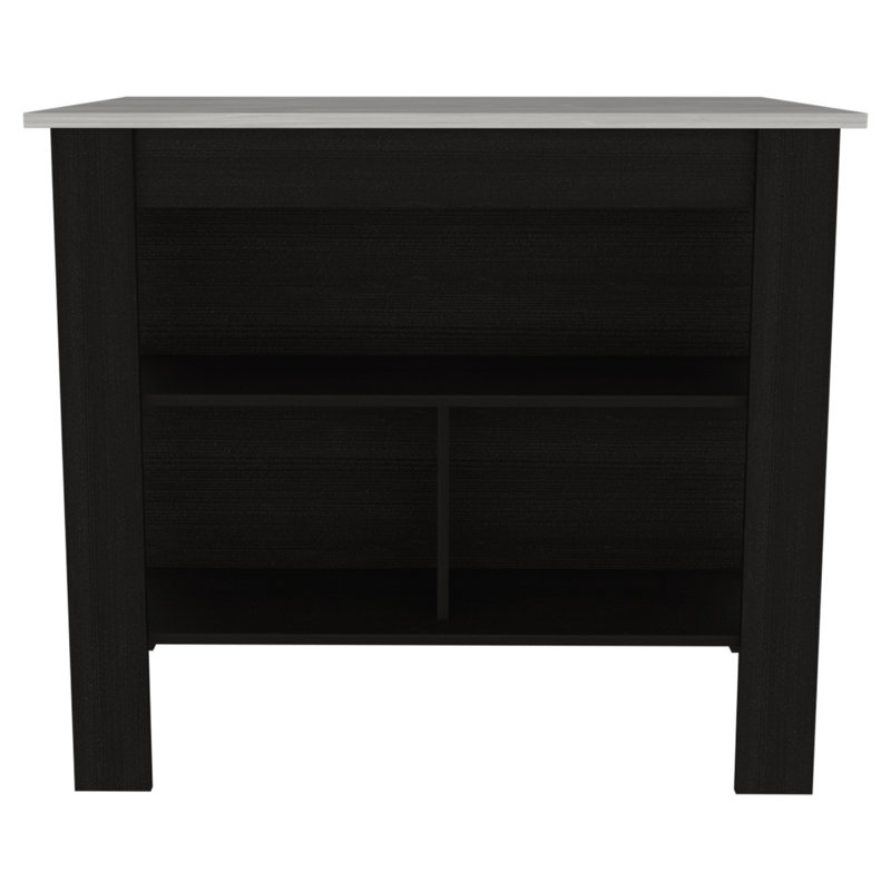 Rockaway 3-Shelf Kitchen Island Black And Ibiza Marble, Black/Gray
