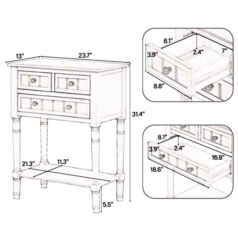 Audreana Vintage Stylish 23.71" Wide Rectangular Storage Console Table, For Indoor Use, Natural