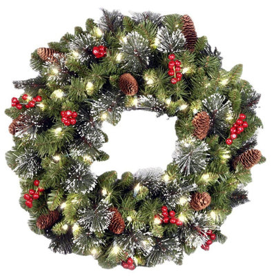 Couronne de Noël artificielle sur la porte Couronne de Noël artificielle pré-assemblée pour les ornements de Noël de la porte d'entrée