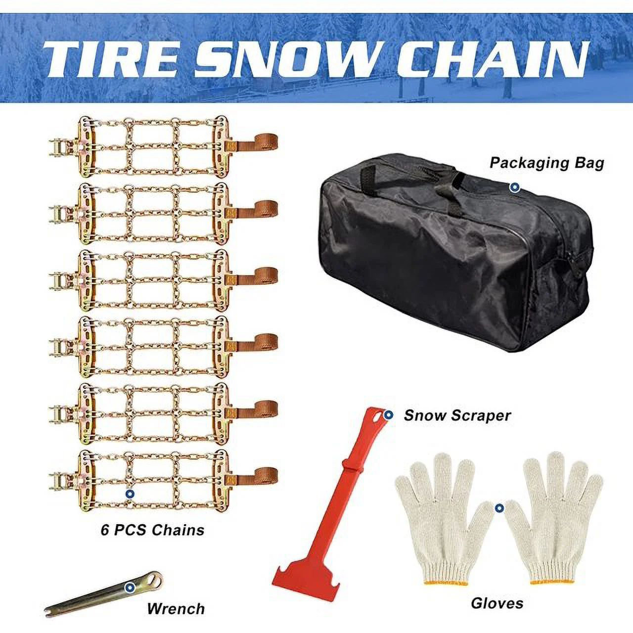 6PCS Snow Chains Car Anti Slip Tire Chain Adjustable Anti-Skid for  Car/SUV/Truck