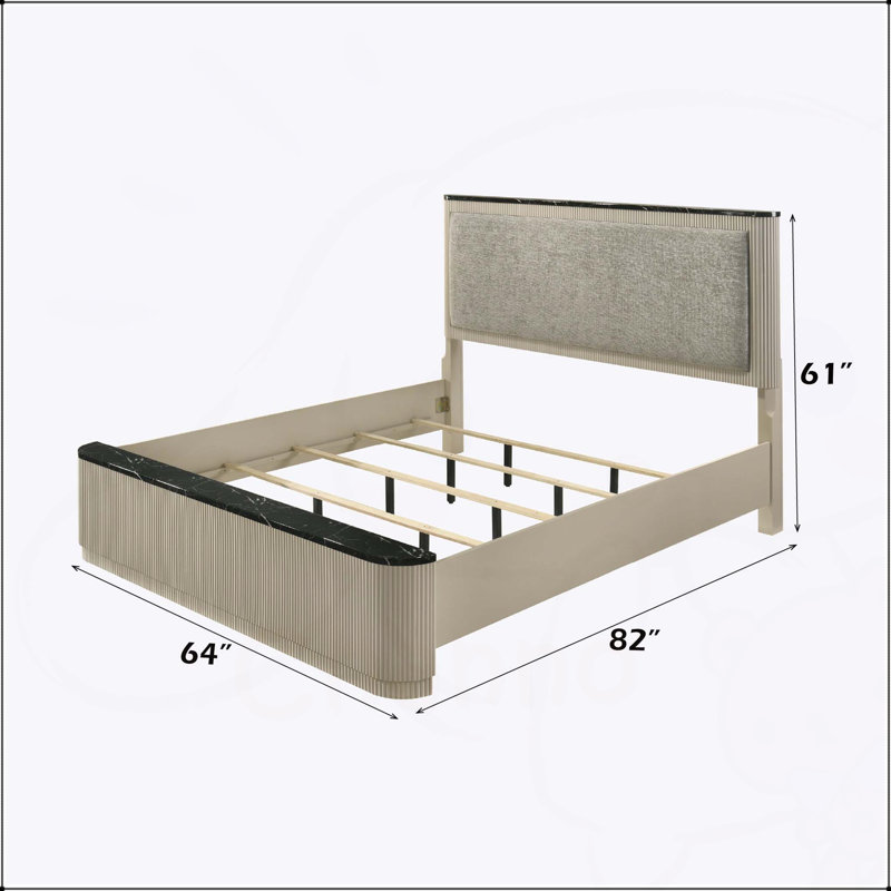Grand lit en lin beige et beige avec rangement Travonte, élégant et fonctionnel pour les chambres modernes