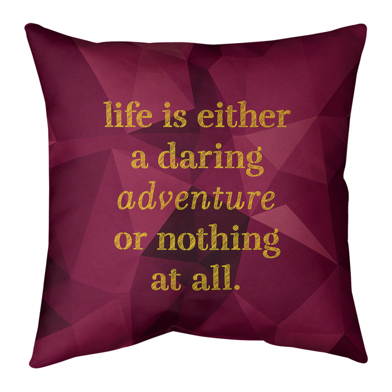 Oreiller en fausse pierre-citation vie adventure, 26 po x 26 po, Spinelle / or