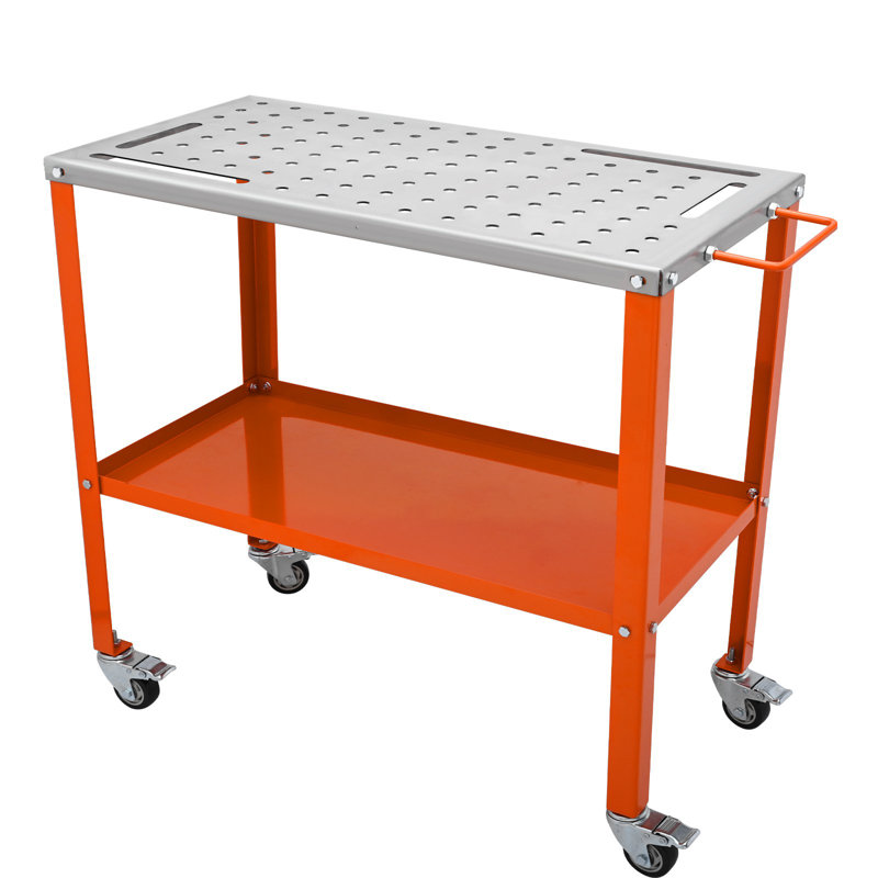 Table de soudage 36 po x 18 po, table de travail en acier à capacité de charge de 1200 lb sur roulettes, banc de travail portatif avec roulettes verrouillables, 4 fentes pour outils, trous de 5/8 po, plateau à outils