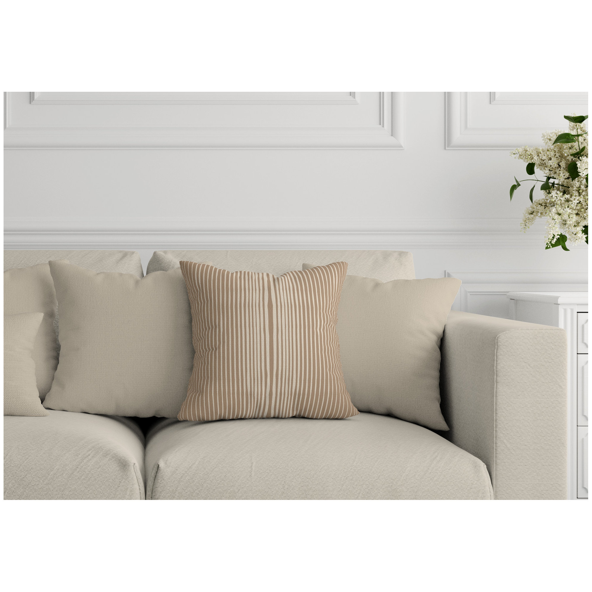 Ash Striped Indoor/Outdoor Throw Pillow, Umber, 20" x 20"