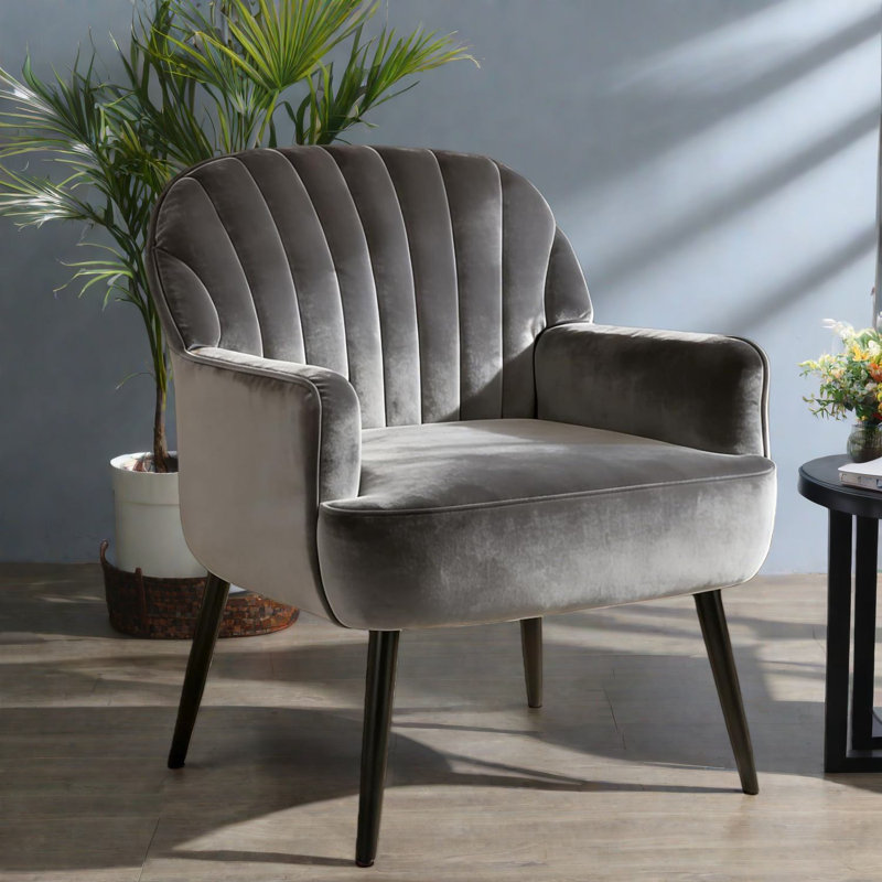 Chaise d'appoint moderne en velours, canapé simple gris élégant avec pieds en métal pour le salon et le bureau