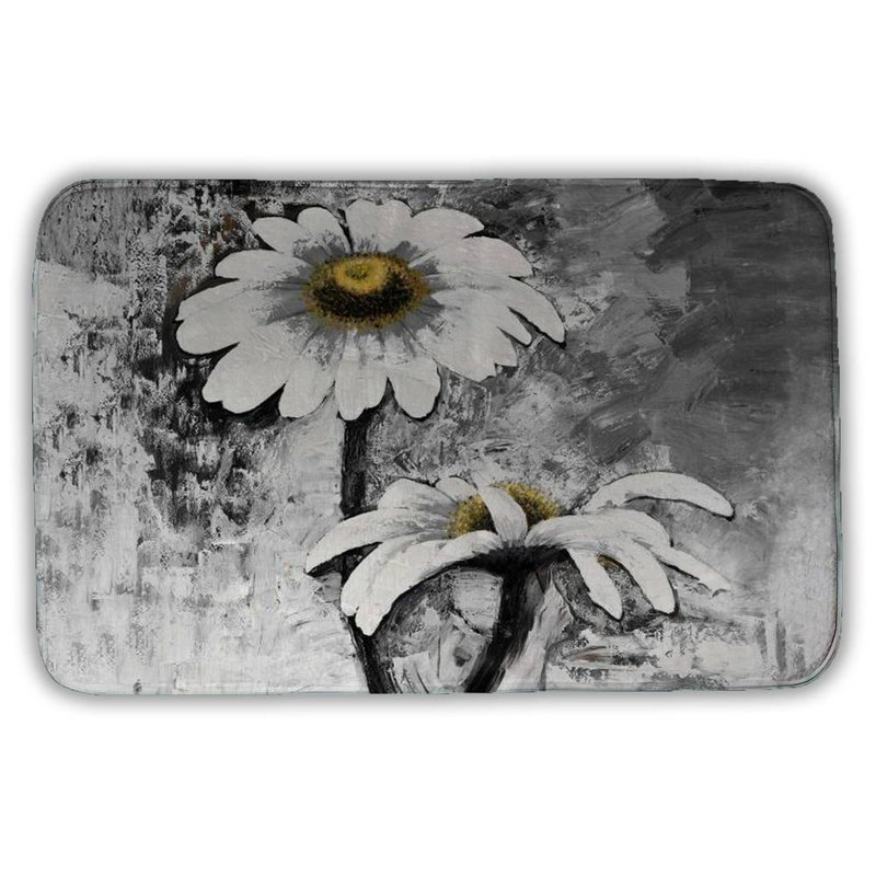 Abstract daisies flowers Bath Mat with Non-Slip Backing - Quick Dry Memory Foam Bathroom Rug - Absorbent - Modern Plush Spa-Style - Machine Washable