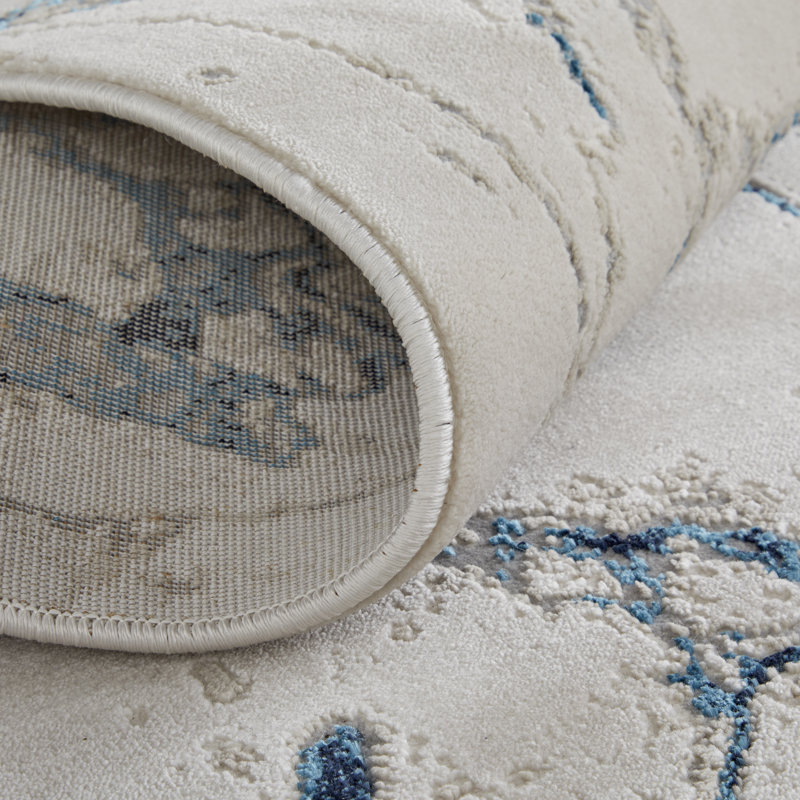 Tapis moderne ivoire / bleu Armada, 5 po x 8 po, Rectangle 1 pi 8 po x 2 pi 10 po