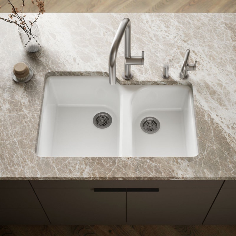 Executive Chef™ 33" L x 22" W Undermount Kitchen Sink with 4 Oversize Faucet Holes, Basalt