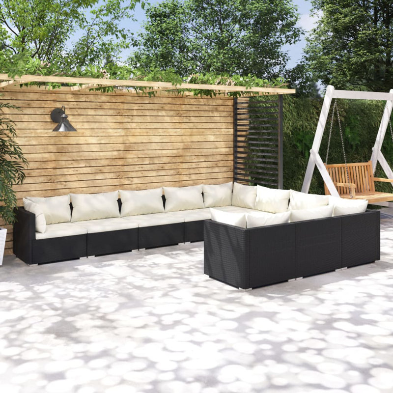 Ensemble modulaire de patio carré de 27,6 po de largeur avec coussins, Bleu eau, Noir