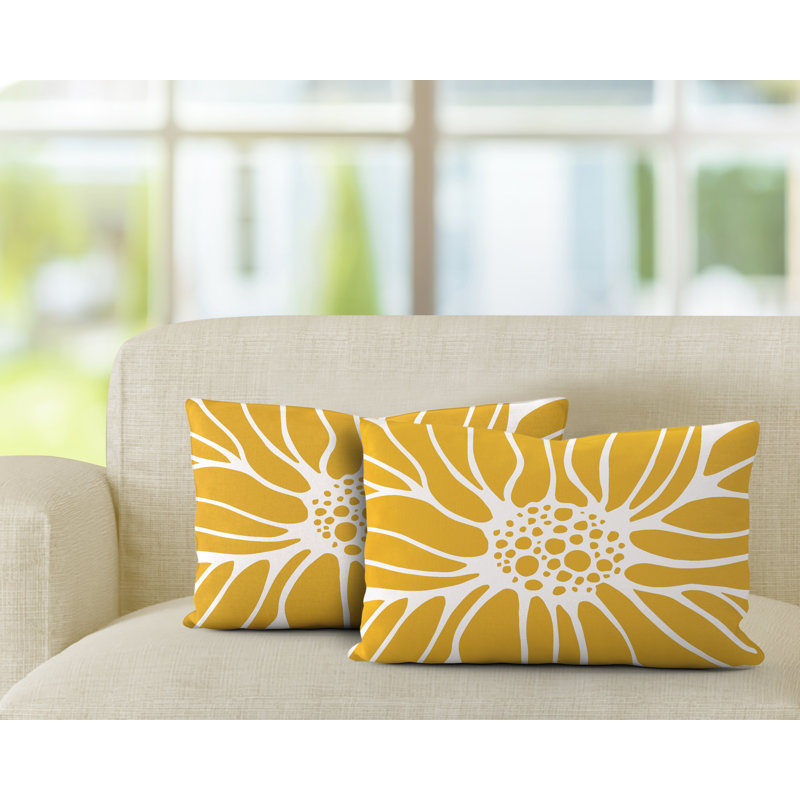 Floral Outdoor Reversible Throw Pillow, Yellow