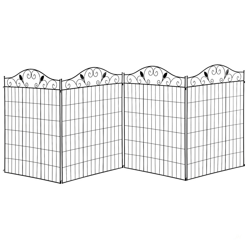 Panneau de clôture décoratif de jardin Outsunny, paquet de 4, 44 x 36 pouces, longueur linéaire 12 pieds, clôture en acier pliante pour l'aménagement paysager du jardin